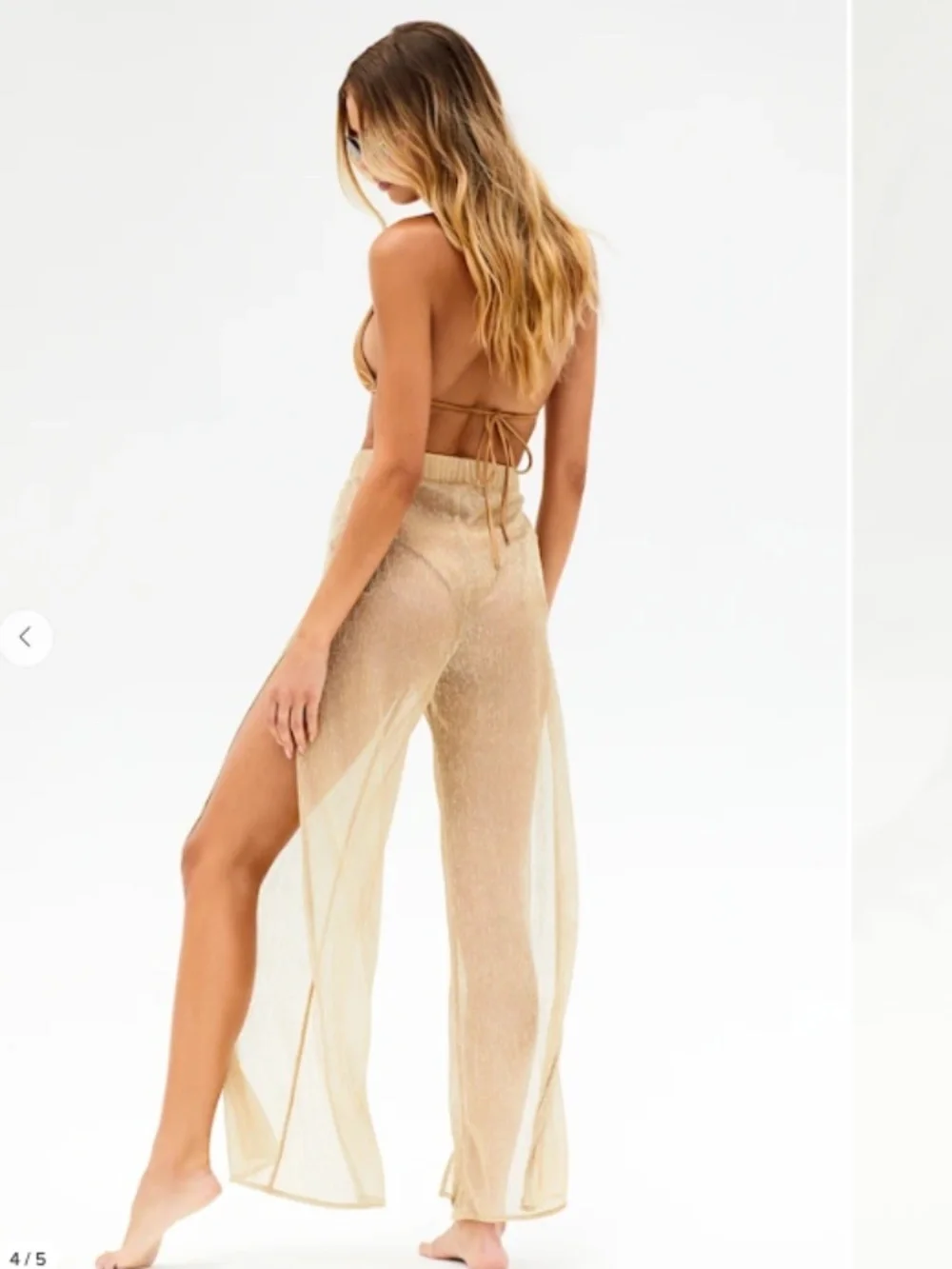 LULU's Sexy Beach Chic Sheer Gold Resort Vacation Cover-up Wide Leg Pant